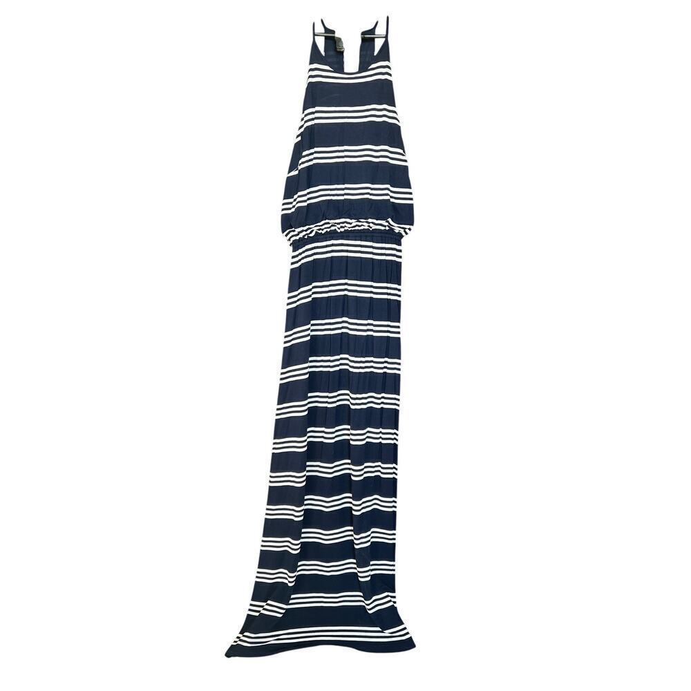 Ann Taylor Loft Striped Maxi Dress, Small, Navy White Stripe, Elastic Waist